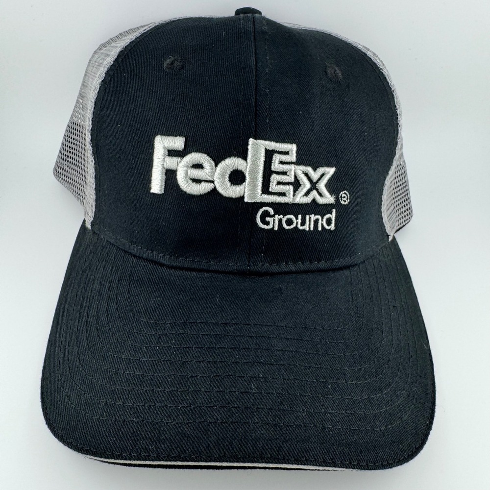 FedEx Ground Trucker Hat Mens Black Gray Mesh Snapback Baseball Cap